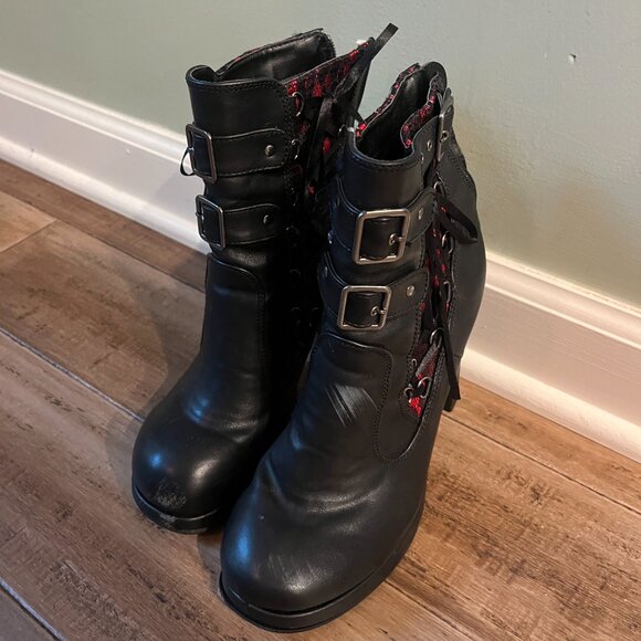 Demonia Crypto-51 Red Corset High Heeled Ankle Boots - Picture 5 of 5